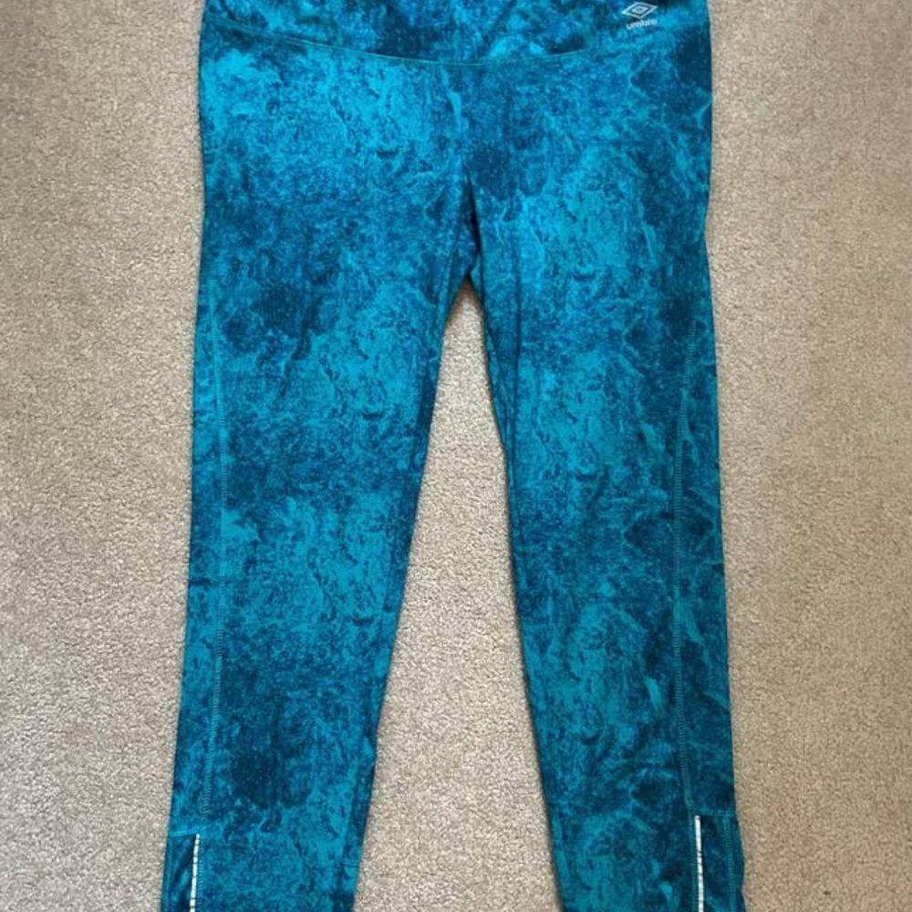 Umbro Teal Print Athletic Leggings Ankle Detail Womens XL